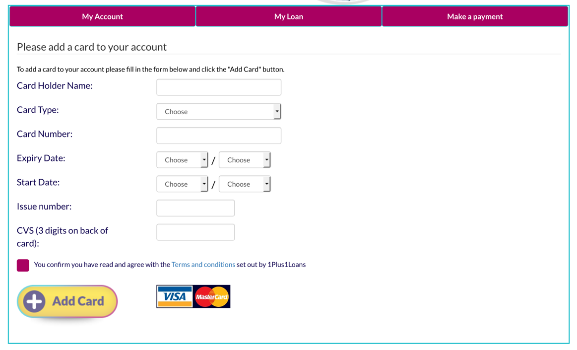 Adding a debit card